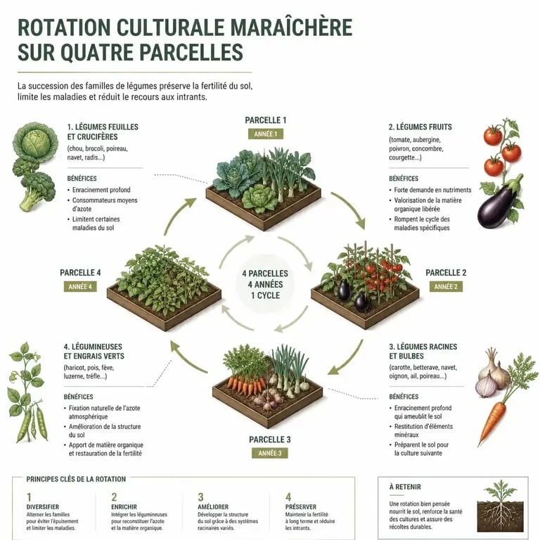 Schéma de rotation culturale pour maraîcher bio technique