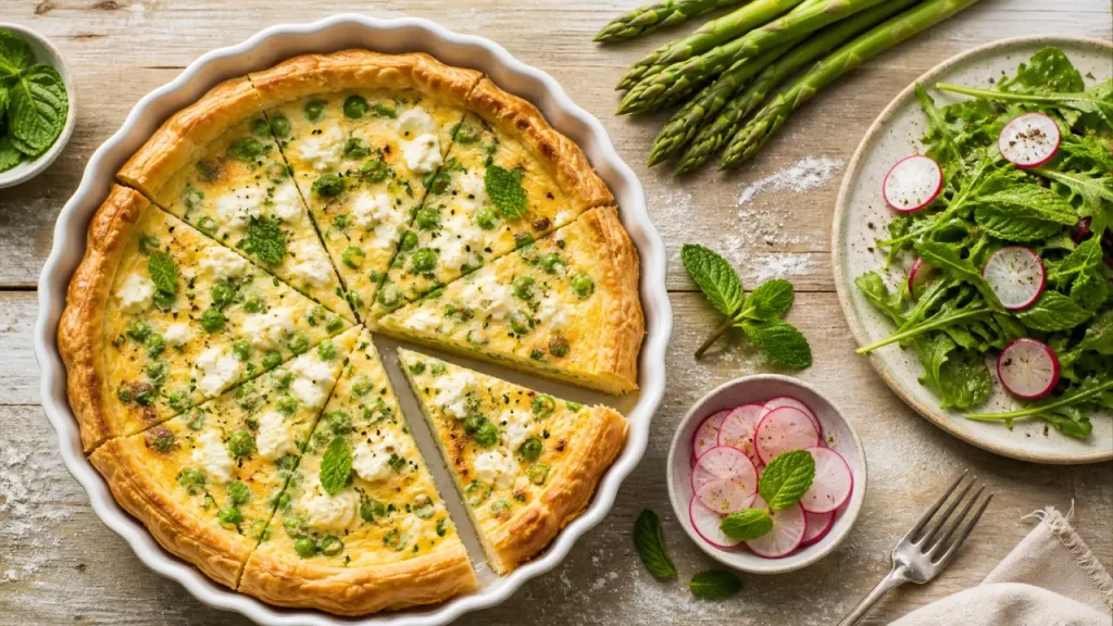 Idées repas mai : quiche aux petits pois, asperges et fraises