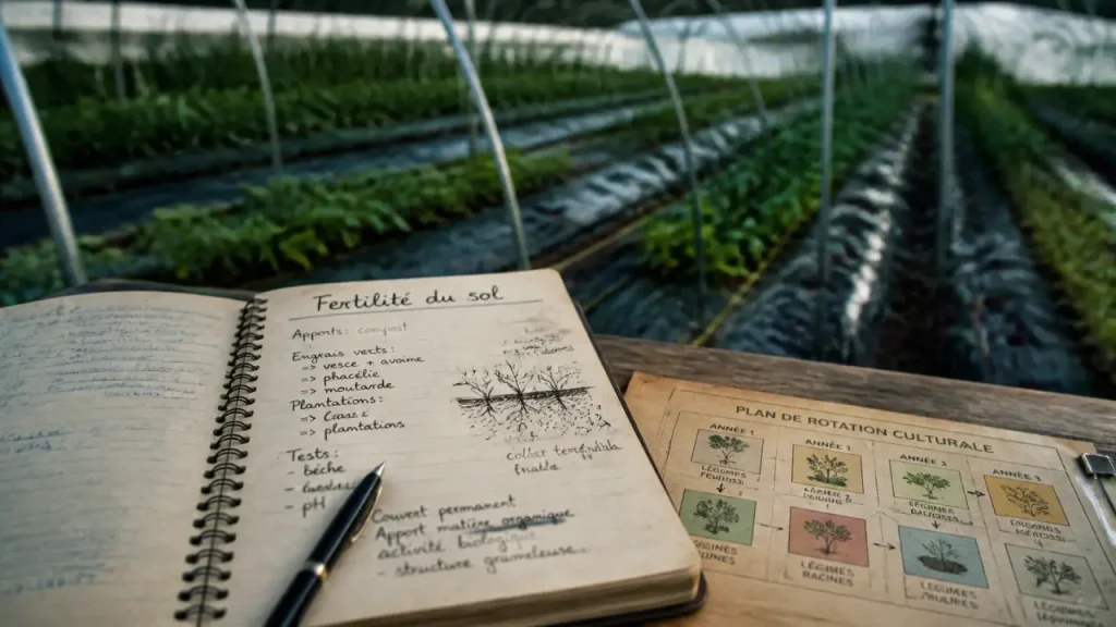 Maraîcher bio technique : carnet fertilité du sol pour éviter les erreurs techniques