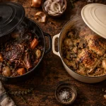 Cocottes Staub ou Le Creuset, intérieurs émaillés et vapeur des couvercles