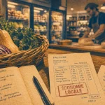 Économie locale : panier de légumes et carnet de commandes sur table