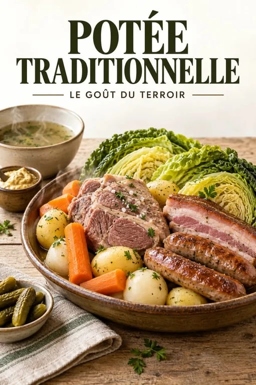 Potée cocotte minute servie avec petit-salé, chou et pommes de terre