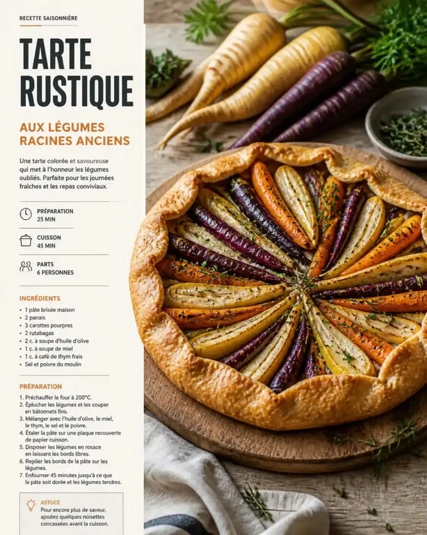 Tarte rustique aux légumes oubliés selon la démarche Saveurs Retrouvées de Denis Petesic