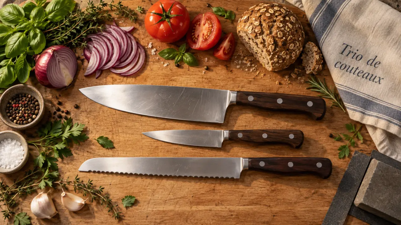 Meilleurs couteaux de cuisine : trio 20 cm, couteau de chef, office et à pain