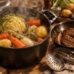 Potée cocotte minute en cocotte avec pommes de terre entières et légumes
