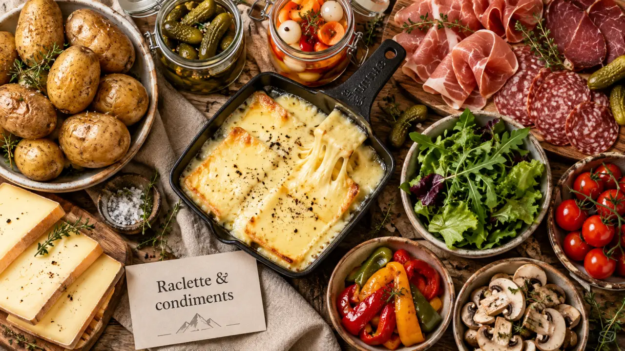 Recette raclette accompagnement : pommes de terre, charcuterie et condiments