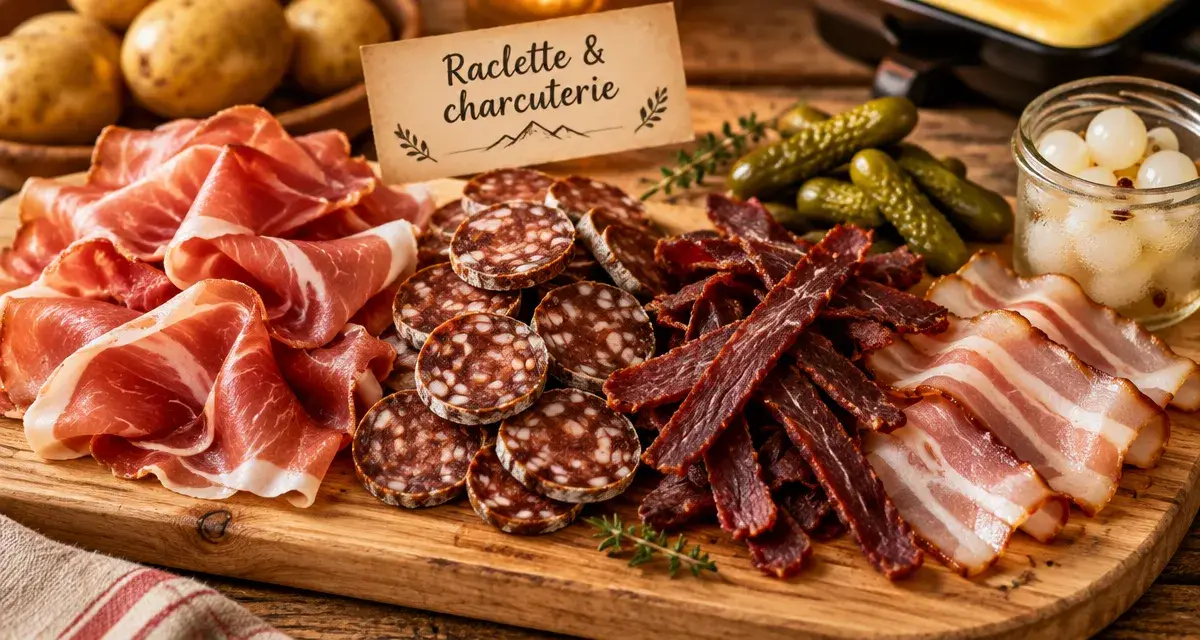 Charcuterie pour la raclette : tranches et saucisson, portions 120 à 150 g