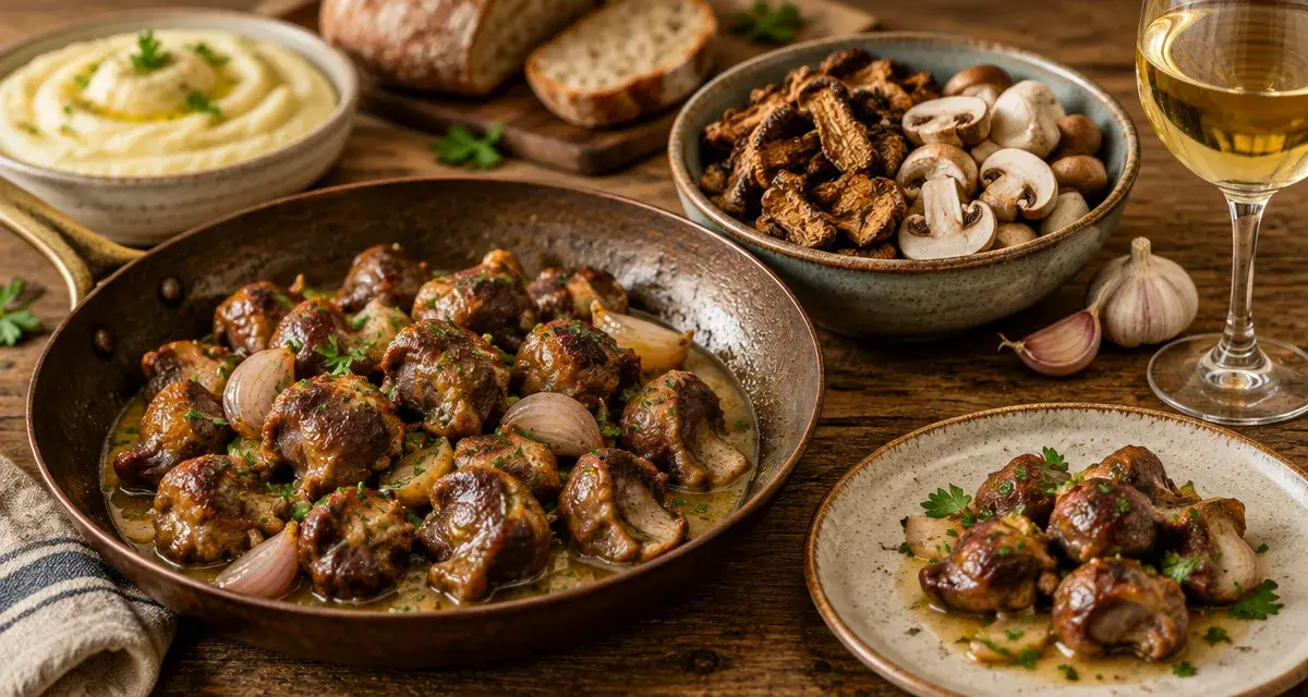 Gésiers de volailles confits au vin blanc, échalote et persil