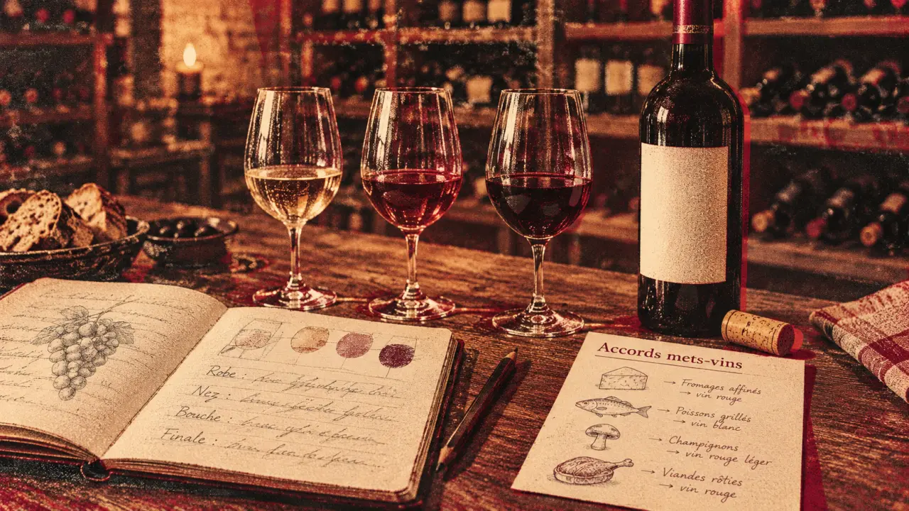 Mes accords mets vins : carnet et verres à vin en cave à Paris 17