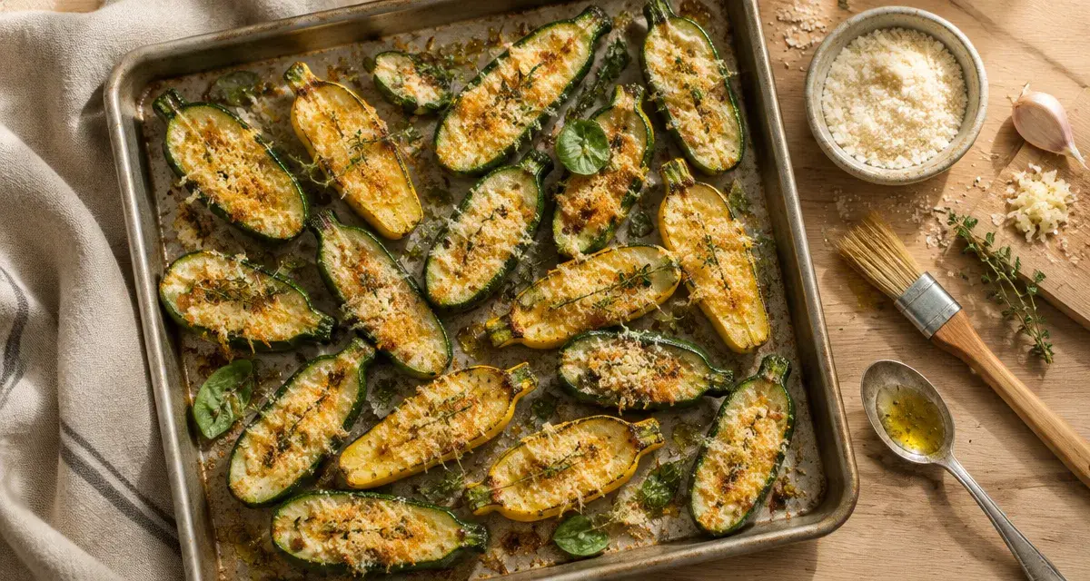 Petite courgettes dorées au four, parmesan et herbes